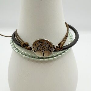 Silver Tree Charm Bracelet with Brown and Green Accents